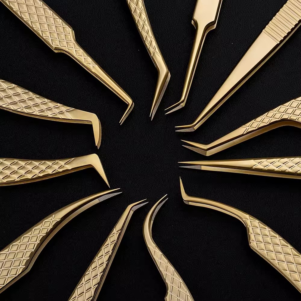 Eyelash Extension Salon - 1pc Eyelash Tweezers for Extension Golden