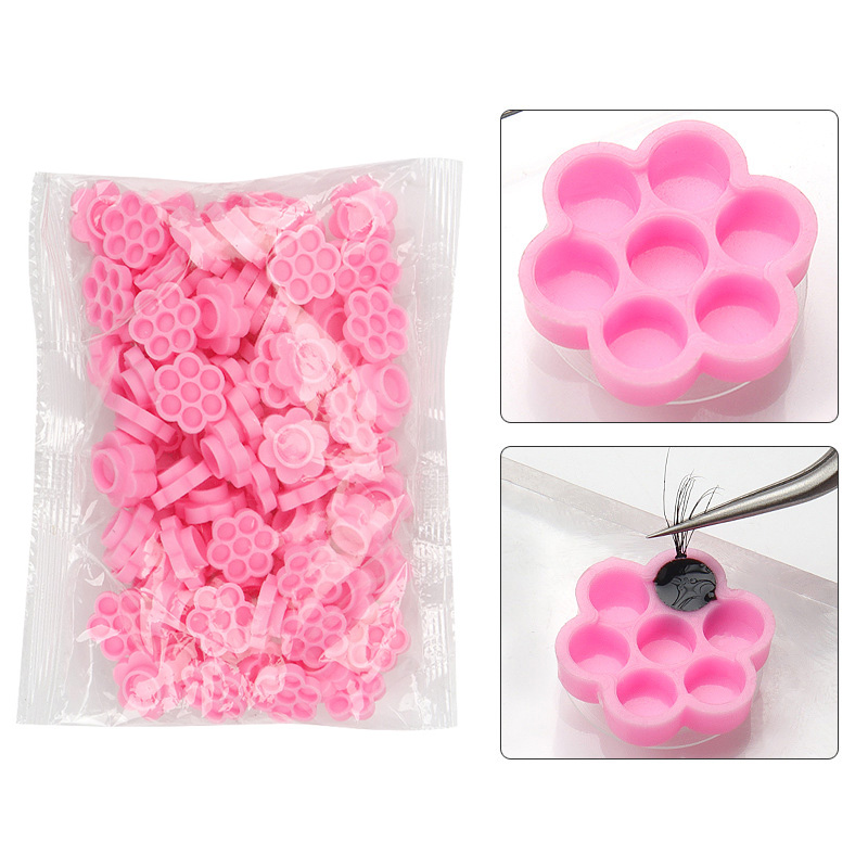 Eyelash Extension Class - 100 Pcs Pink Flower Glue Delay